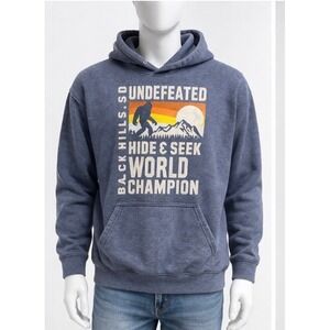 Bigfoot Hoodie Mens Medium Blue Graphic Undefeated Hide Seek World Champion SD M